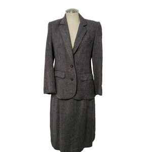 Vtg Sycamore Pure Wool Women's Herringbone-patterned Suit Jacket & Skirt 6/8?